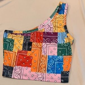 Bandana Print One-Shoulder Crop Top